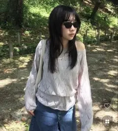 nugu olme haku ダイヤパンチングドローストリングサマーニット