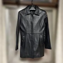 ブラックレザー ロングジャケット　羊革　昭和レトロ