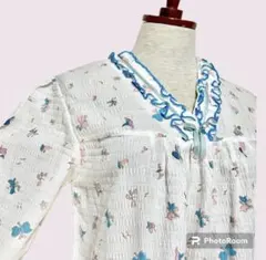 vintageヴィンテージワンピース花柄ホワイトフリル白系レトロUSA海外古着