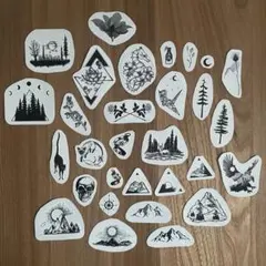 タトゥー シール 30点 セット 猫 鳥 鹿 折り鶴 船 バラ 花 ドクロ 山