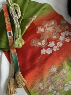 振袖用帯揚げ 緑と赤