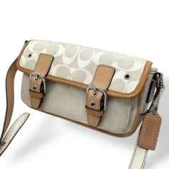 良品 804 コーチ ショルダーバッグ シグネチャー ホワイト フラップ