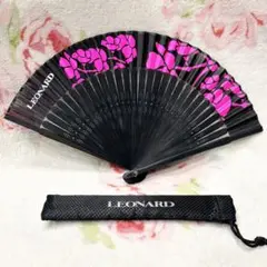 LEONARD レオナール 花柄 黒×ピンク 扇子