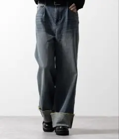 【CLEL】ヴィンテージデザイン ロールアップデニムパンツ インディゴブルー M