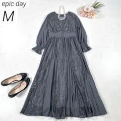 エピックデイ　レースアンドプリーツロングドレス　ワンピース　結婚式　ダークカーキ