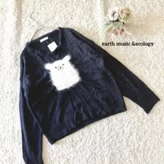 アースミュージックアンドエコロジー 動物刺繍 ニットセーター F 長袖 ブラック