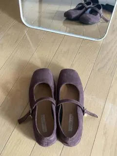 パープル スエード風 バレエシューズ