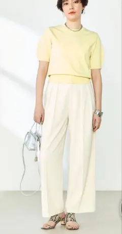 新品未使用超美品タグ無しノーリーズ ウォッシャブル強撚ツイルワイドパンツ