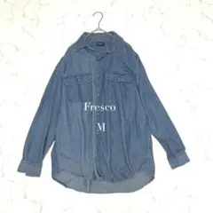 フレスコデニムシャツ長袖Mコットン100ワークシャツダブルポケットブルー系❣️