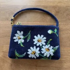 FELLER 花柄刺繍ポーチ ネイビー