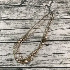 パールネックレス　2連　くすみピンク　ベージュ系　パール　ビーズ　ネックレス