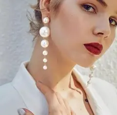 409★大好評・今がお得★ゴールド パール ピアス 6連 大粒 ドロップ