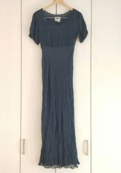 DKNY シルク シワ加工 半袖ワンピース ネイビー М