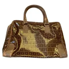FENDI フェンディ　ズッカ柄 エナメル ハンドバッグ