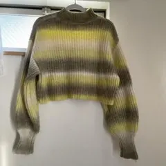 クロップドニット 長袖 ハイネック イエローグレー