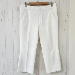 白 センタープレス カプリパンツ【XL】大きいサイズ クロップド丈 訳あり