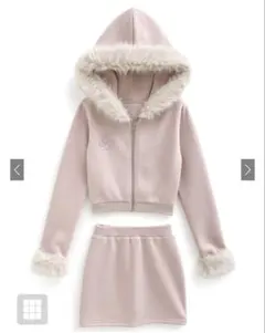 ファー付きパーカー×ミニスカートスウェットセットアップ[pm413]