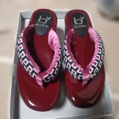 【 新品 】あしながおじさん★厚底下駄 草履 和装履物 Mサイズ 和柄/エンジ