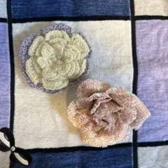 ハンドメイド コサージュ クリーム色 紫色