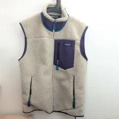 patagonia フリースベスト XS ベージュ/パープル