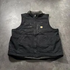 Carhartt XL ブラック ベスト ボアライニング　美品 Carhartt ダックベスト ブラック ボアライニング XL ルーズフィット