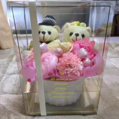 【美品】結婚式　テディベアと造花のアレンジメント