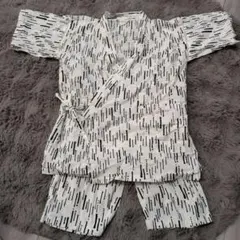 コットン甚平 白と黒のストライプ 130cm