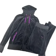 PUMA プーマ　ベロア　セットアップ　ジャージ　フーディー　グレー　パープルL