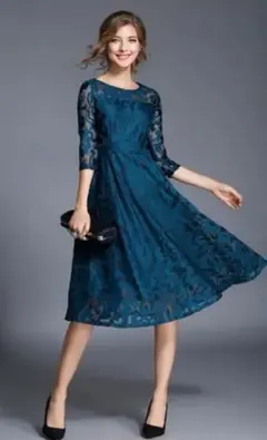 再入荷♪グリーンドレス☆パーティドレス 二次会 レース 結婚式 二次会 謝恩会