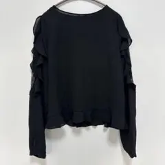 ZARA BASIC 【S】ブラック フリル袖 シャツ 黒 レース