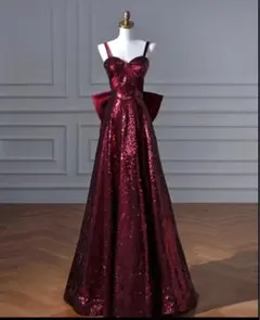 スパンコール赤いリボンドレスXS美品ビューティーコンテストやクラブ、キャバクラに