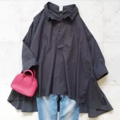 イチ 長袖ブラウス Fサイズ ダークグレー バック編み上げ