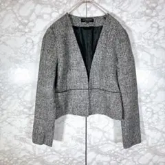 【ロートレアモン】ノーカラージャケット（グレー）M 日本製ツイードＶネック　ラメ