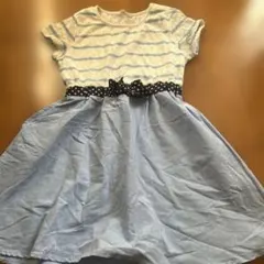 青と白のストライプ 半袖ワンピース 100cm