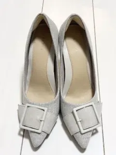 【美品】RANDA バックルデザインポインテッドトゥパンプス グレー 23.5