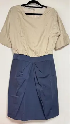 【美品】SHIPS シップス バイカラー切替ワンピース 日本製 冠婚葬祭 通勤