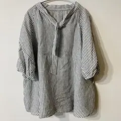 美品✨23区 春夏 ブラウス 麻100 プルオーバーシャツ ストライプ 44