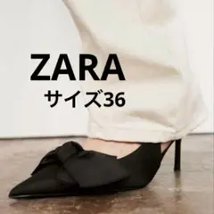 人気デザイン 極美品 ZARA【36】リボン付き スリングバッグ ヒールシューズ