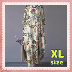 ボタニカル柄ワンピース ロングワンピース マタニティ 花柄 体型カバー XL
