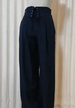 新品未使用タグ付☆編み上げワイドパンツ ネイビー coco