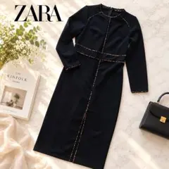 ZARA BASIC ブラックワンピース レオパード柄パイピング
