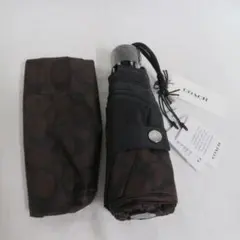 新品タグ付 コーチ 折りたたみ傘 雨天兼用折畳傘 UVカット ブラウン/ブラック