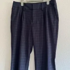 ネイビー チェック柄 カジュアルパンツ　股下59㎝ サイズ L