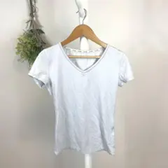 T1216 ルスーク　半袖　トップス　グレー　シンプル　伸縮性　Vネック　M