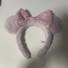 ミニーマウス　ピンクカチューシャ　ピンクリボン　スパンコール