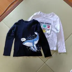 キッズ 長袖Tシャツ(新幹線柄、クジラ柄)2枚セット 140cm