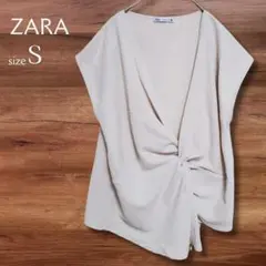 ザラ ZARA カットソー アイボリー S 変形 フレンチスリーブ