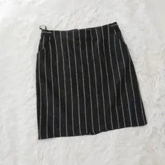 組曲 クミキョク ウール混 ストライプ スカート チャコールグレー L