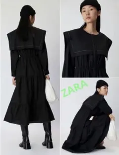 ZARA パネルミディ　ワンピース　ブラック シャツワンピース XS