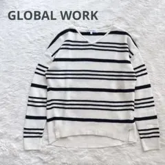 〈状態良好〉GLOBALWORK ボーダーニット カシミヤ混 春ニット 洗濯可